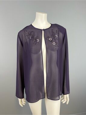 Vintage Tradition Sheer Embellished Open-Front Jacket Cape- Purple